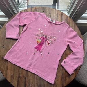 Susan Bristol 2005 Pink Fairy Sweater Size Small Y2K Beaded and Embroidered